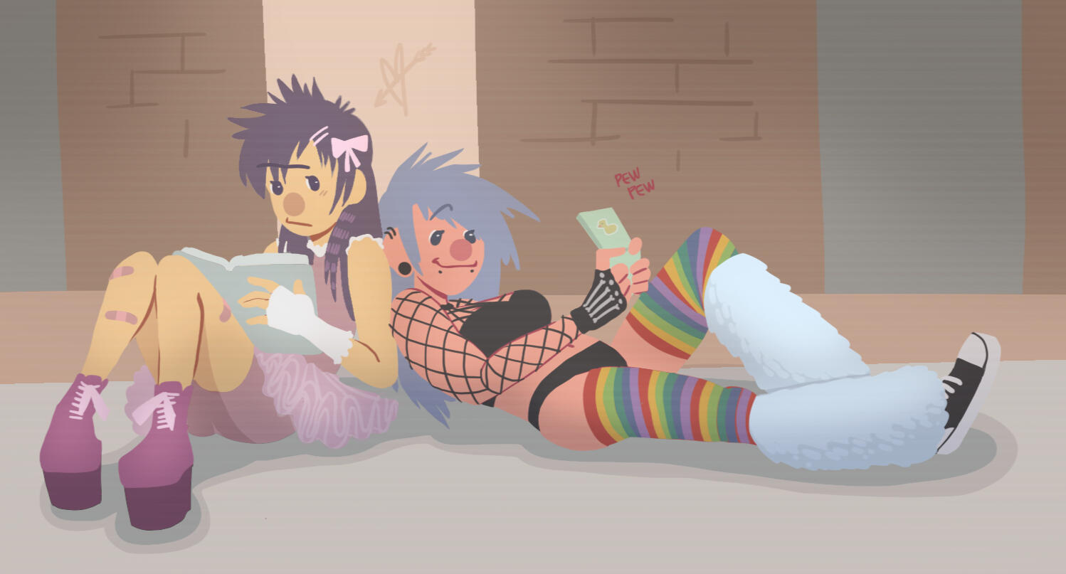 Sesame Street's Bert and Ernie as high school scene/alt girls.